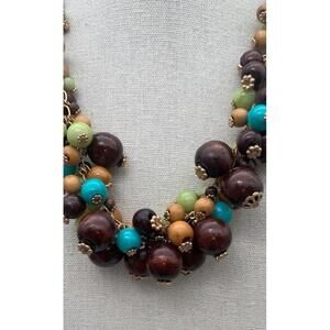 Vintage Robert Rose Gold Tone And Fall Colored Wooden & Acrylic Beaded Necklace